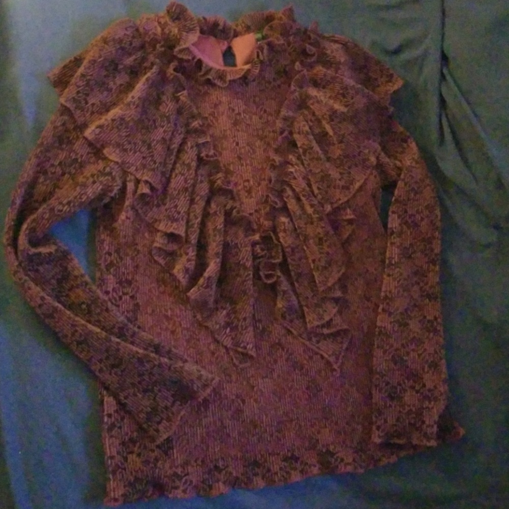 NWT ELLI WHITE LACE RUFFLE LONG SLEEVE BLOUSE SZ S